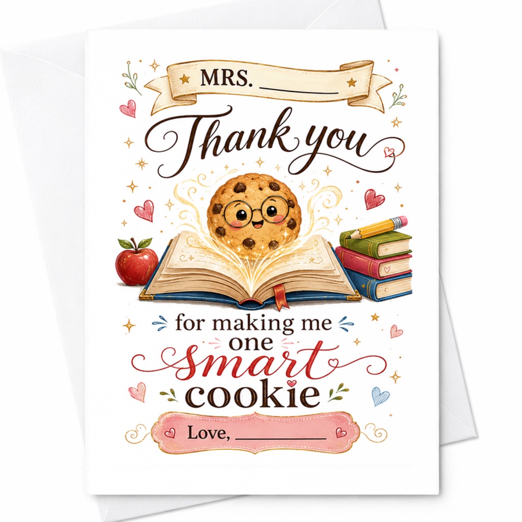 Mrs. Thank You For Making Me One Smart Cookie Teacher Appreciation Card Cute Thank You Card For Teacher From Student C2175
