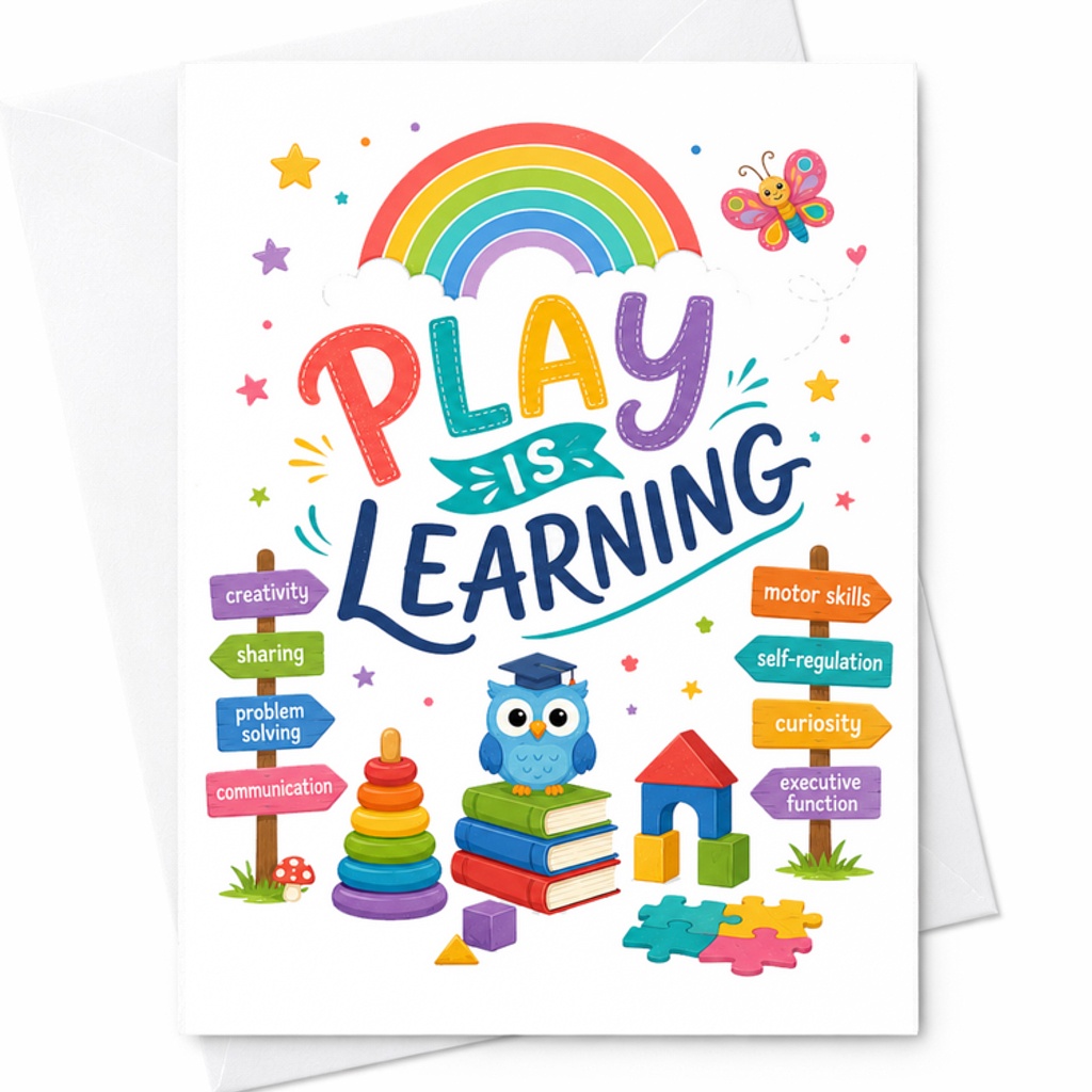 Play Is Learning Back To School Card Cute Educational Kids Greeting Card Rainbow Design Creativity Problem Solving C2177