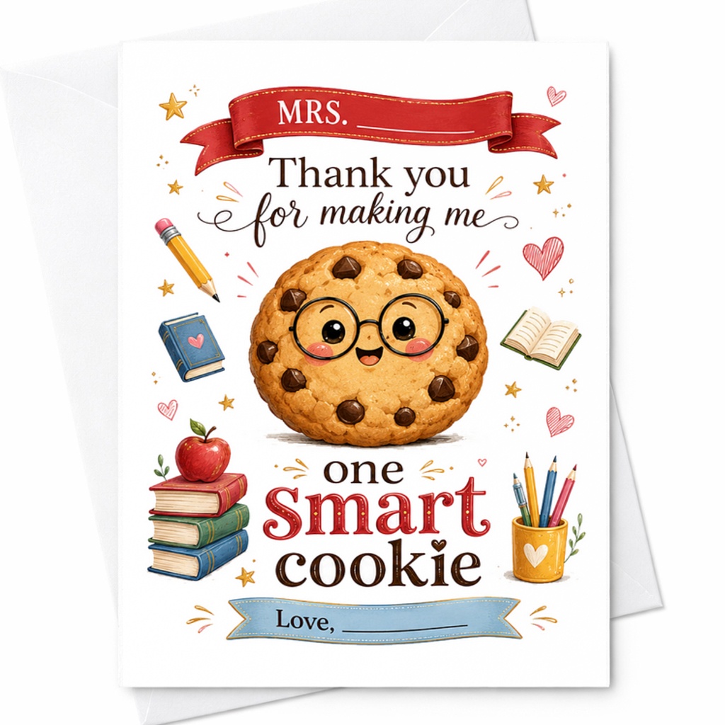 Thank You For Making Me One Smart Cookie Teacher Appreciation Card Cute End Of School Year Gift For Mrs. From Student C2174