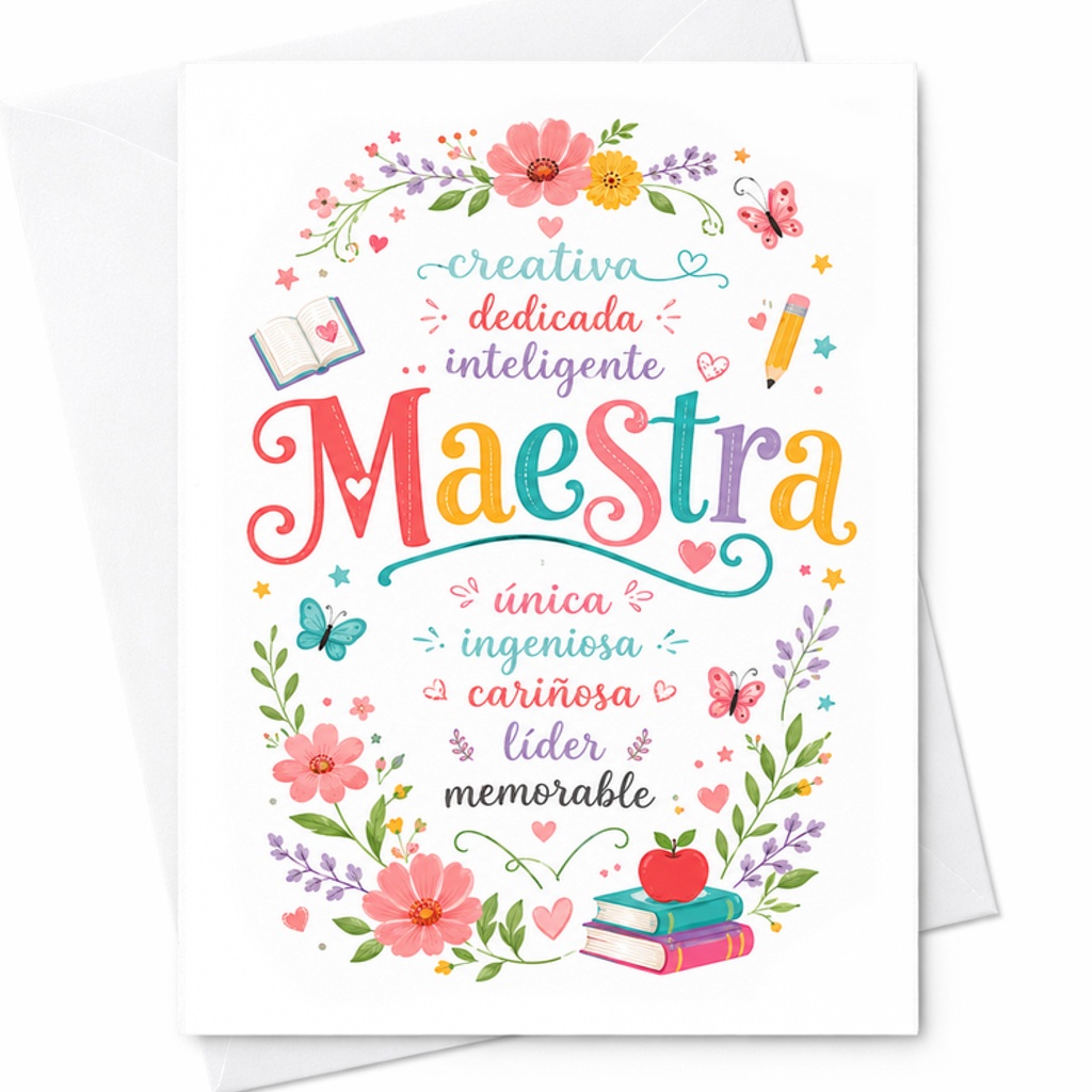 Maestra Creativa Dedicada Inteligente Teacher Appreciation Card Thank You Card For Teacher Unique Ingenious Caring Leader C2180