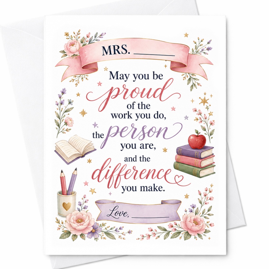 May You Be Proud Of The Work You Do Teacher Appreciation Card Inspirational Thank You Card For Mrs. Educator Encouragement C2184