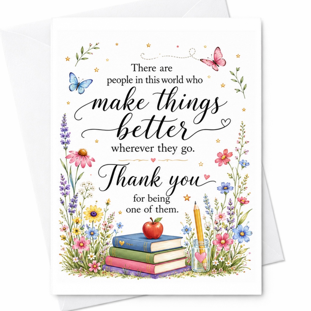 There Are People In This World Who Make Things Better Thank You Card Appreciation Card Teacher Mentor Friend Gratitude Floral C2179