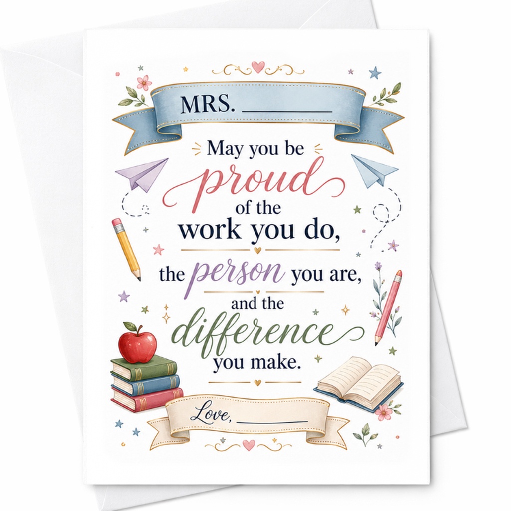 May You Be Proud Of The Work You Do Teacher Appreciation Card Thank You Card For Mrs. Teacher Gift From Students School C2185