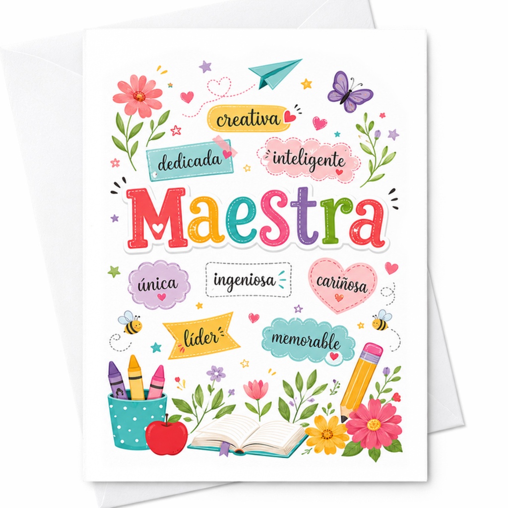 Maestra Creativa Dedicada Inteligente Teacher Appreciation Card Thank You Card For Teacher Unique Ingenious Caring Leader C2181