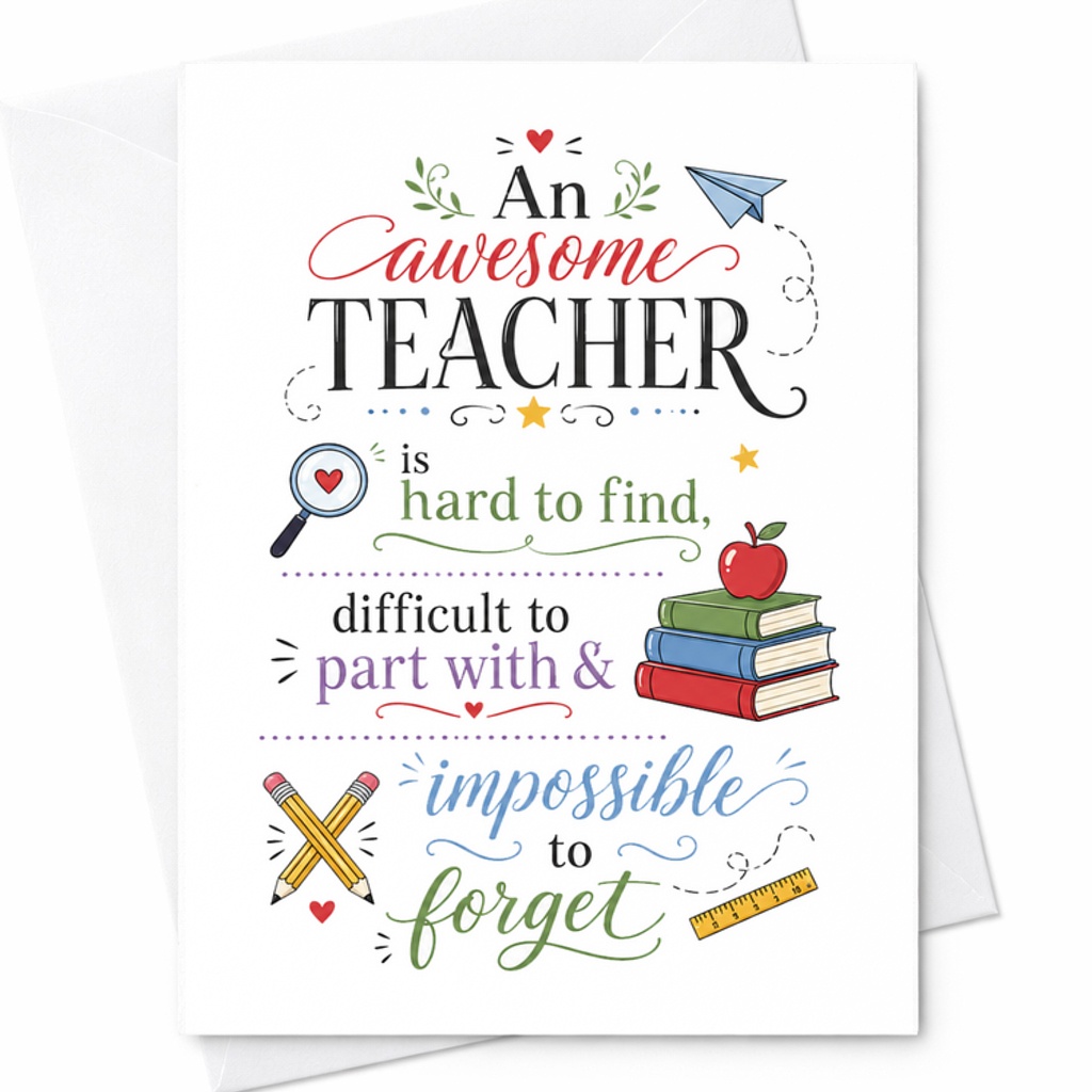 An Awesome Teacher Is Hard To Find Teacher Appreciation Card Thank You Card For Teacher End Of Year Gift From Student C2183
