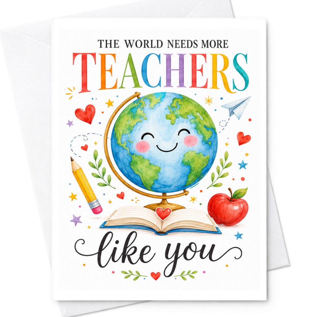 The World Needs More Teachers Like You Thank You Card Teacher Appreciation Card Year-End Gratitude Card For Educators C2186