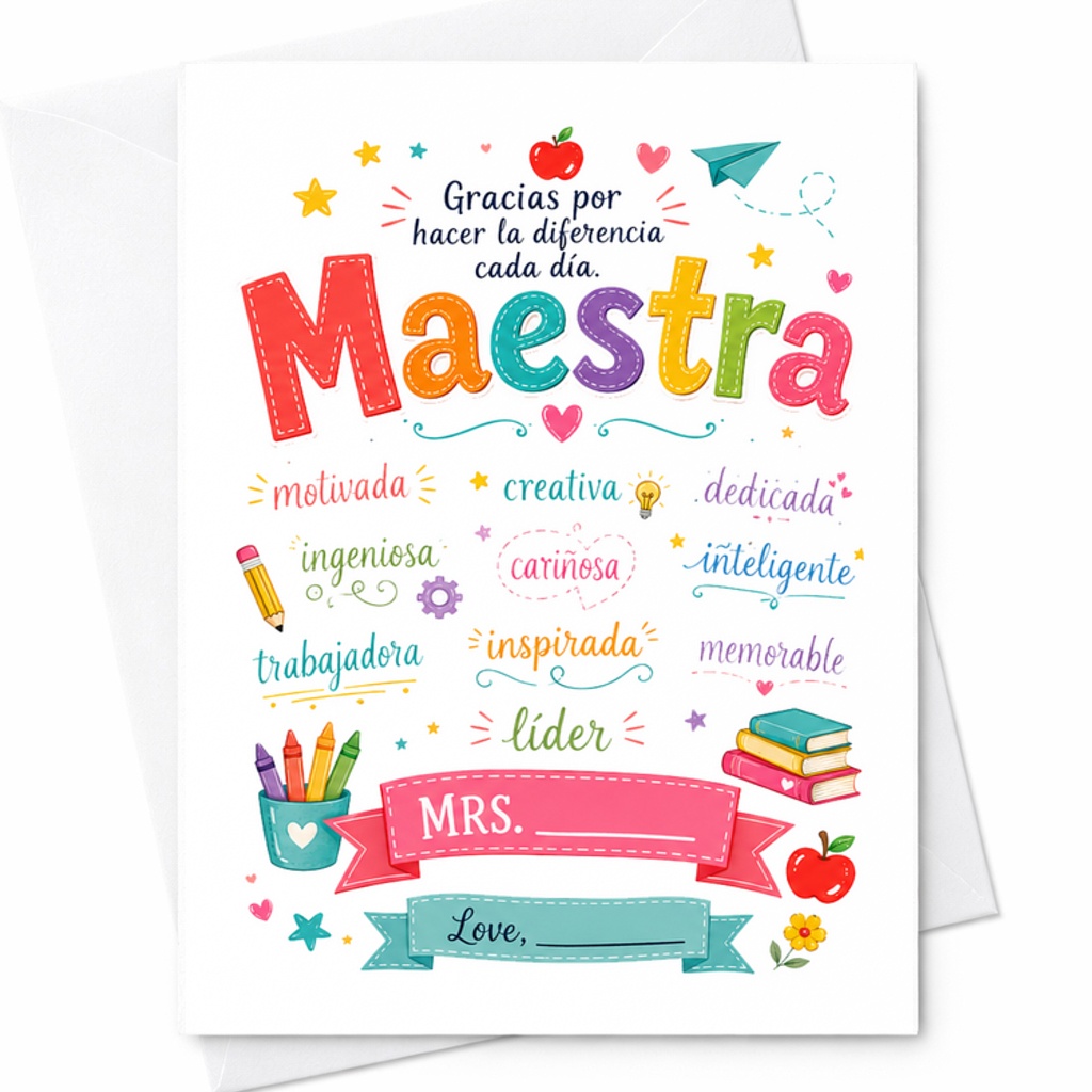 Gracias Por Hacer La Diferencia Cada Día Maestra Teacher Appreciation Card Thank You Card For Teacher Spanish Cute Design C2188