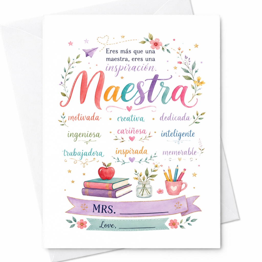 Eres Más Que Una Maestra, Eres Una Inspiración Teacher Appreciation Card Spanish Motivational Card For Inspiring Educators C2189