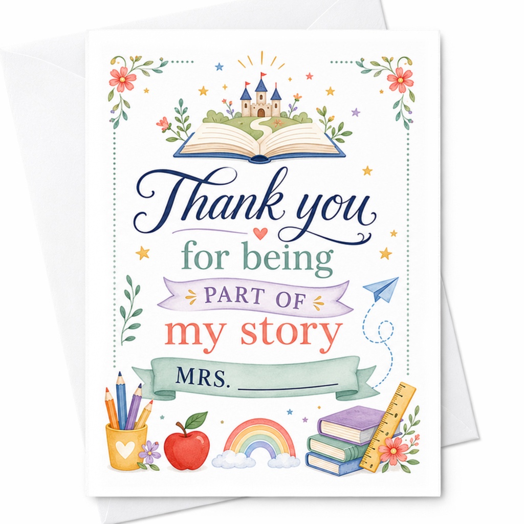 Thank You For Being Part Of My Story Mrs. Teacher Appreciation Card Cute Thank You Card For Teacher End Of School Year Gift C2197