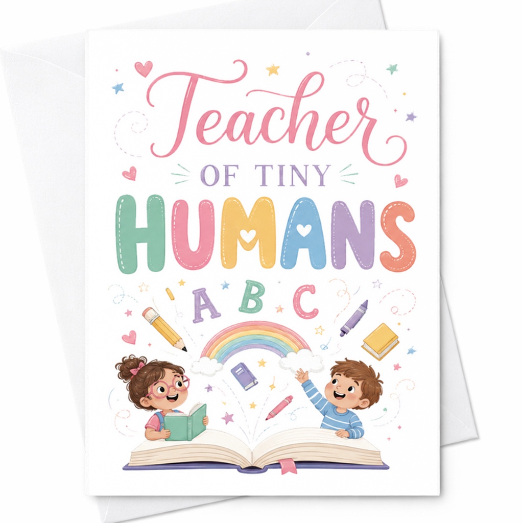 Teacher Of Tiny Humans Cute Thank You Card For Teachers Appreciation Day Gift For Preschool Kindergarten Teacher Adorable Design C2199