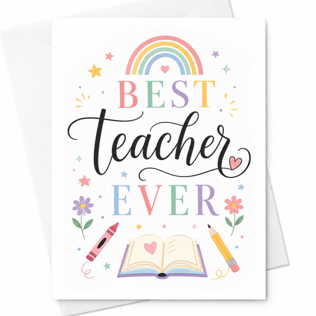 Best Teacher Ever Thank You Card Cute Appreciation Card For Teachers Rainbow Design Perfect For Teacher's Day Or End Of Year C2200