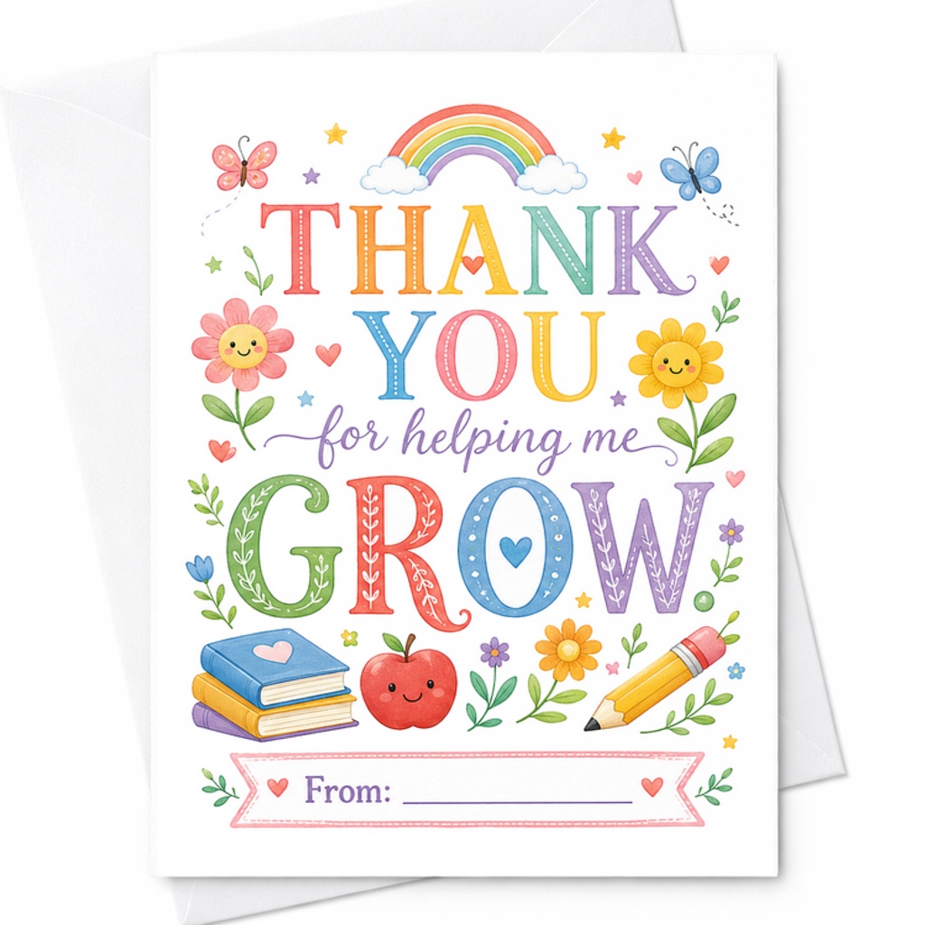 Thank You For Helping Me Grow Teacher Appreciation Card Cute Floral Design Perfect For End Of School Year Gift From Student C2212