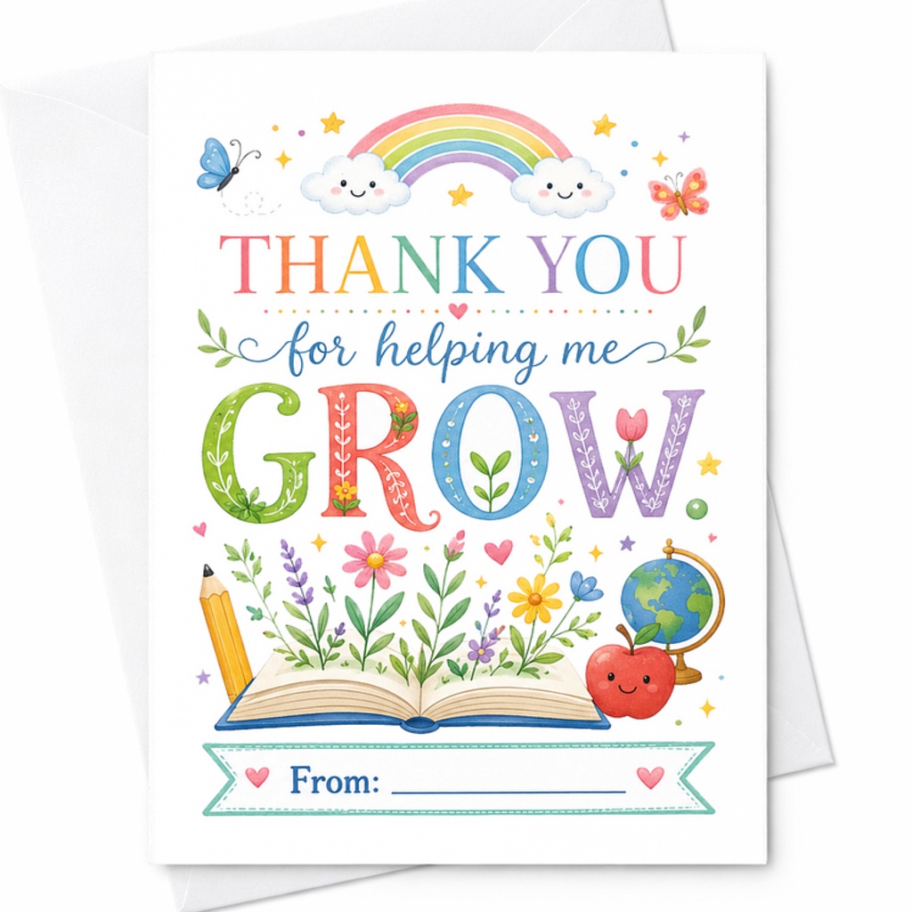 Thank You For Helping Me Grow Teacher Appreciation Card Cute Thank You Card For Teacher End Of Year Card From Student C2213