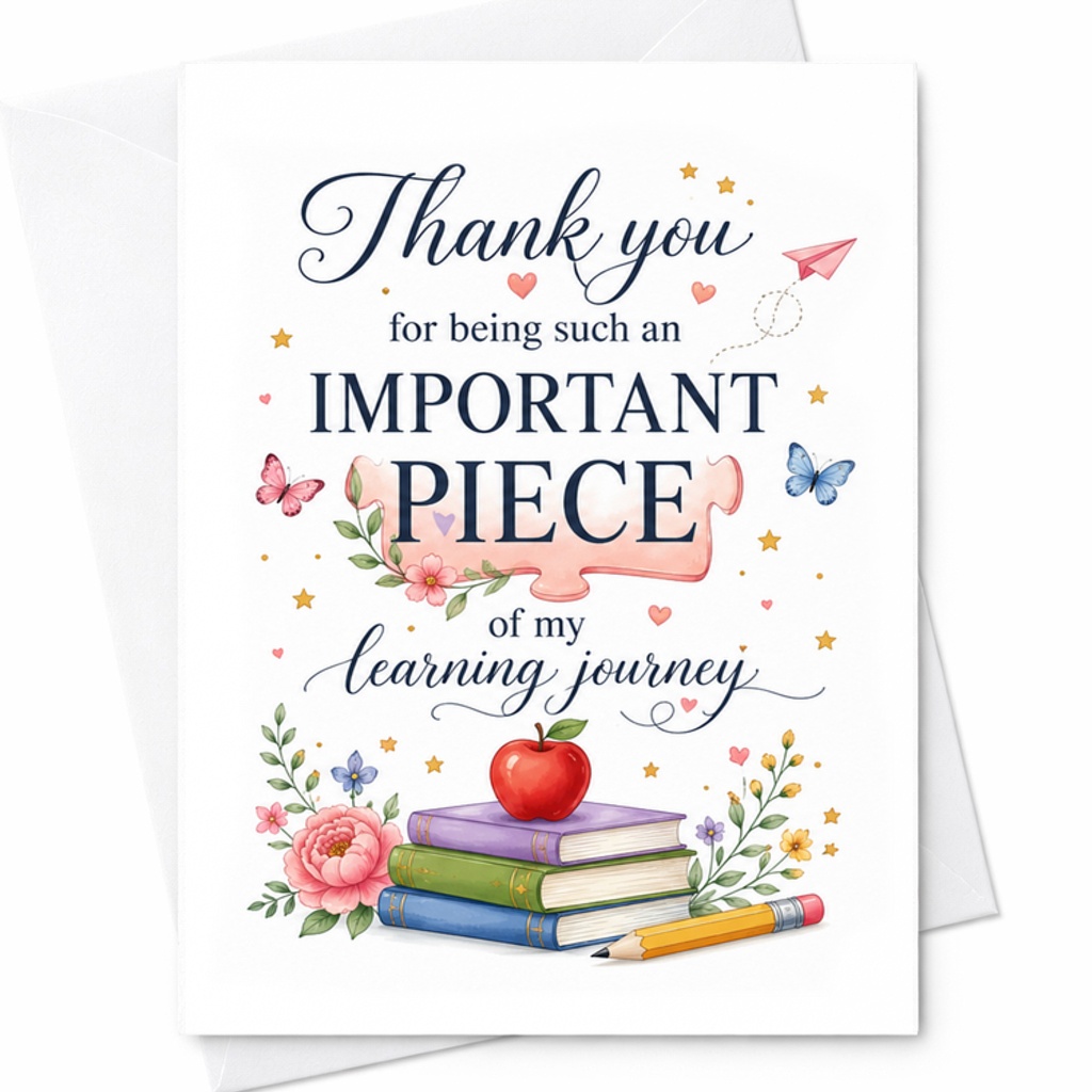 Thank You For Being Such An Important Piece Of My Learning Journey Teacher Appreciation Card Gratitude Card For Mentor Educator C2214