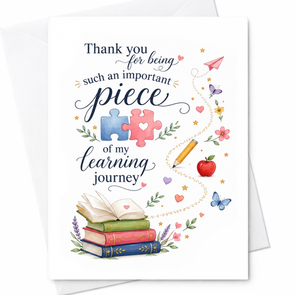 Thank You For Being Such An Important Piece Of My Learning Journey Card Teacher Appreciation Card Gratitude Card For Mentor C2215