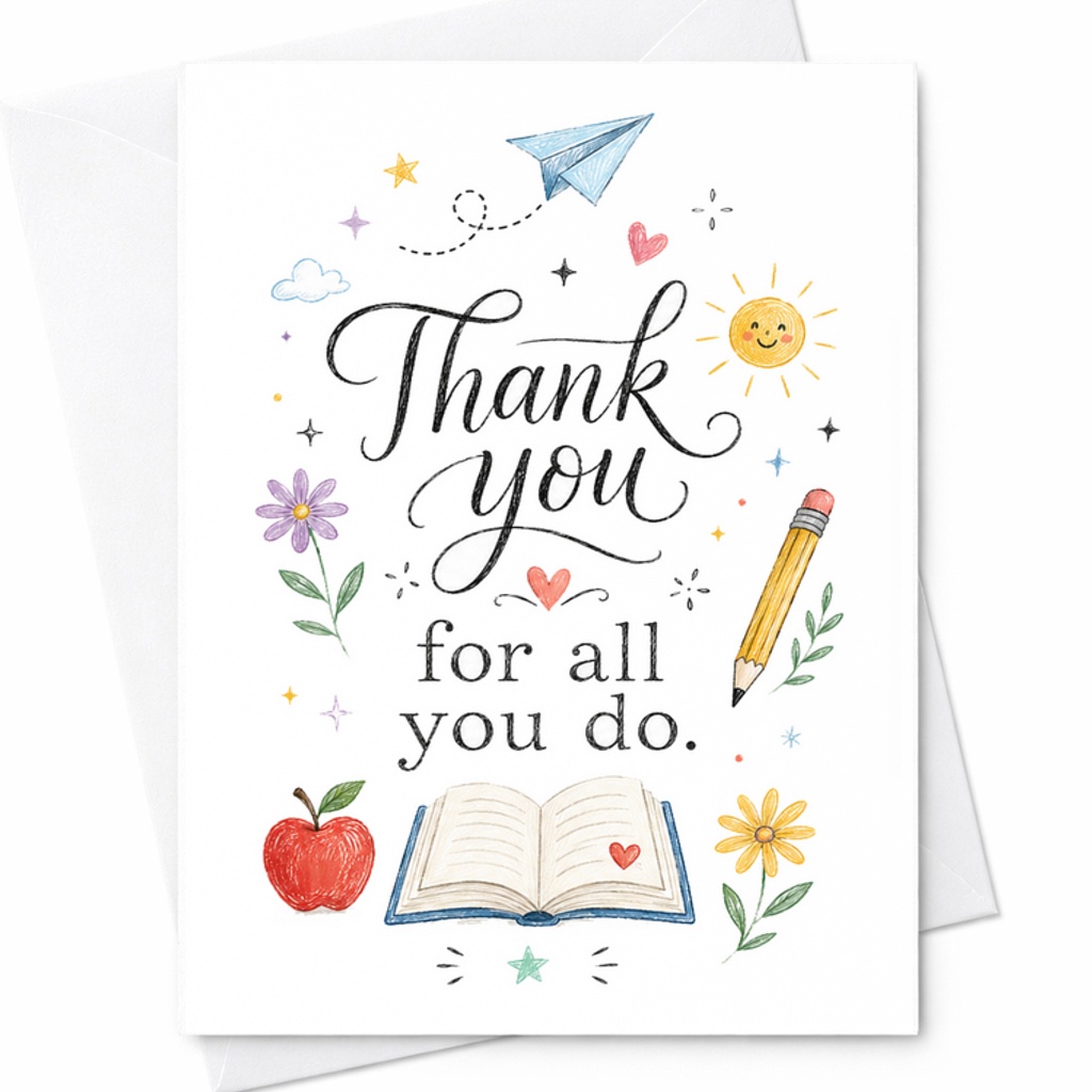 Thank You For All You Do Teacher's Day Card Appreciation Greeting Card For Teachers Cute Thank You Card With Apple And Pencil Desi C2216