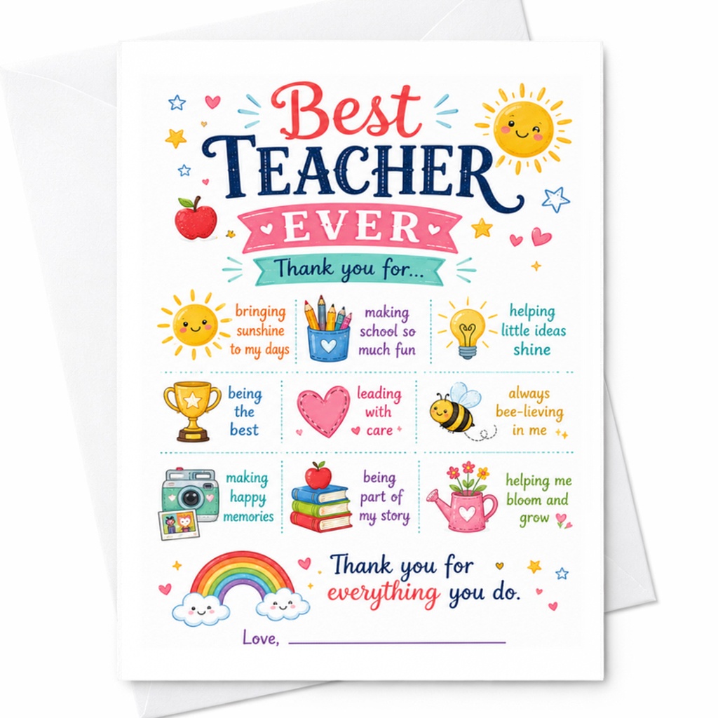 Best Teacher Ever Thank You Card Appreciation Card For Teachers Cute Thank You For Everything You Do School Teacher Gift C2225
