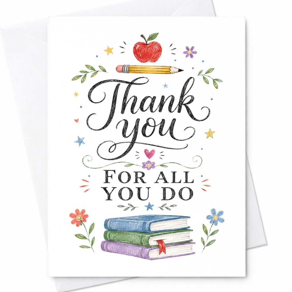 Thank You For All You Do Teacher Appreciation Card Cute Thank You Card For Teacher End Of Year Card Teacher Gift C2226