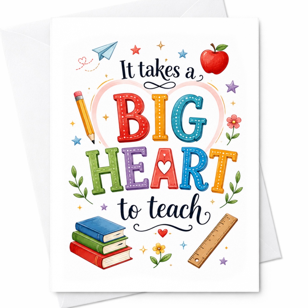 It Takes A Big Heart To Teach Thank You Card Teacher Appreciation Card Cute Teacher Gift Card For Educators School Staff C2227