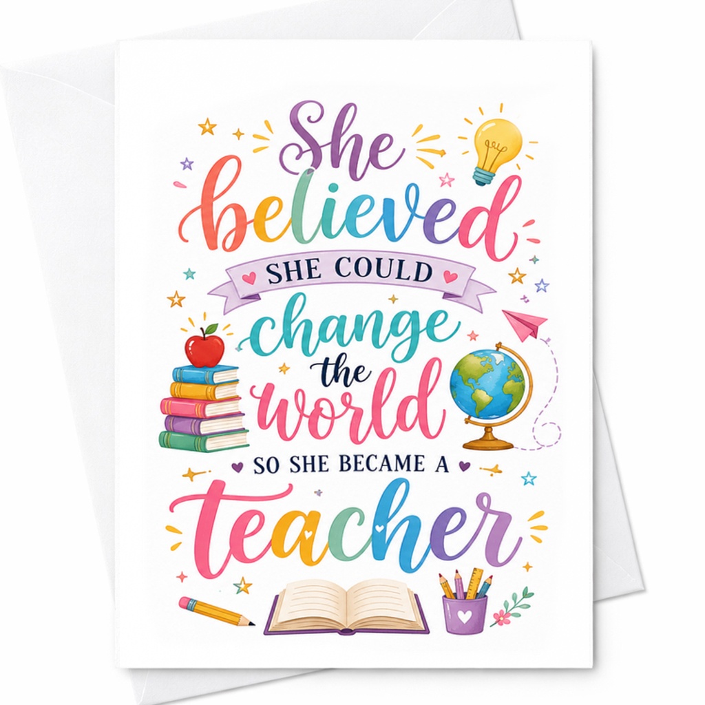 She Believed She Could Change The World So She Became A Teacher Inspirational Teacher Appreciation Card Thank You Gift C2229