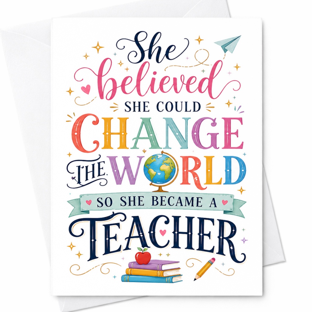 She Believed She Could Change The World So She Became A Teacher Inspirational Teacher Appreciation Card Thank You Gift C2230