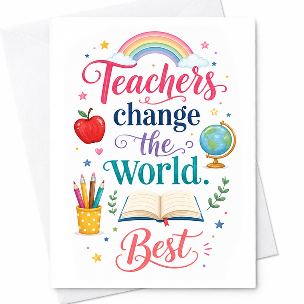 Teachers Change The World Best Teacher Appreciation Card Thank You Card For Educators Inspirational Greeting Card For Teachers C2233