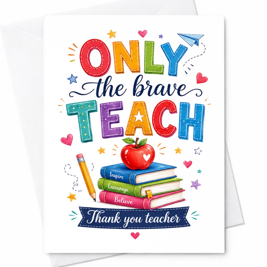 ONLY The Brave TEACH Thank You Teacher Card Inspirational Appreciation Card For Teachers Cute Classroom Decor Gift For Educators C2236