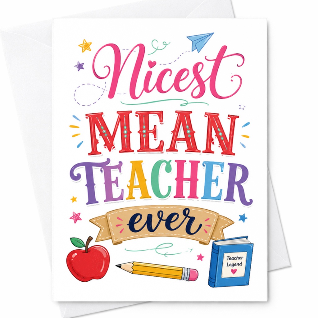 Nicest Mean Teacher Ever Funny Teacher Appreciation Card Perfect For End Of School Year Gift From Students Cute Classroom Card C2237