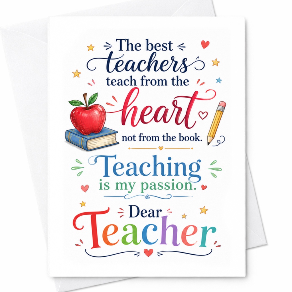 The Best Teachers Teach From The Heart Not From The Book Teacher Appreciation Card Thank You Gift For Educators Cute Design C2239