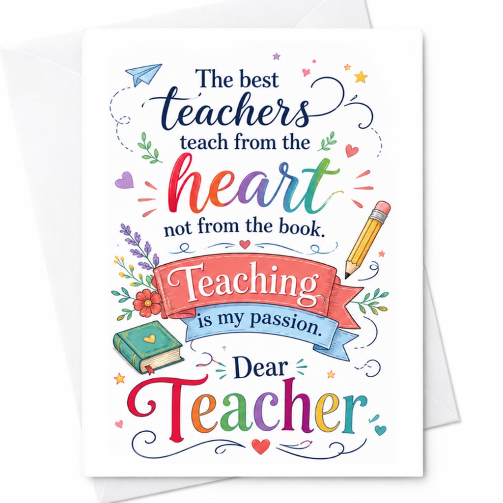The Best Teachers Teach From The Heart Teacher Appreciation Card Thank You Card For Teacher Inspirational Gift For Educators C2240
