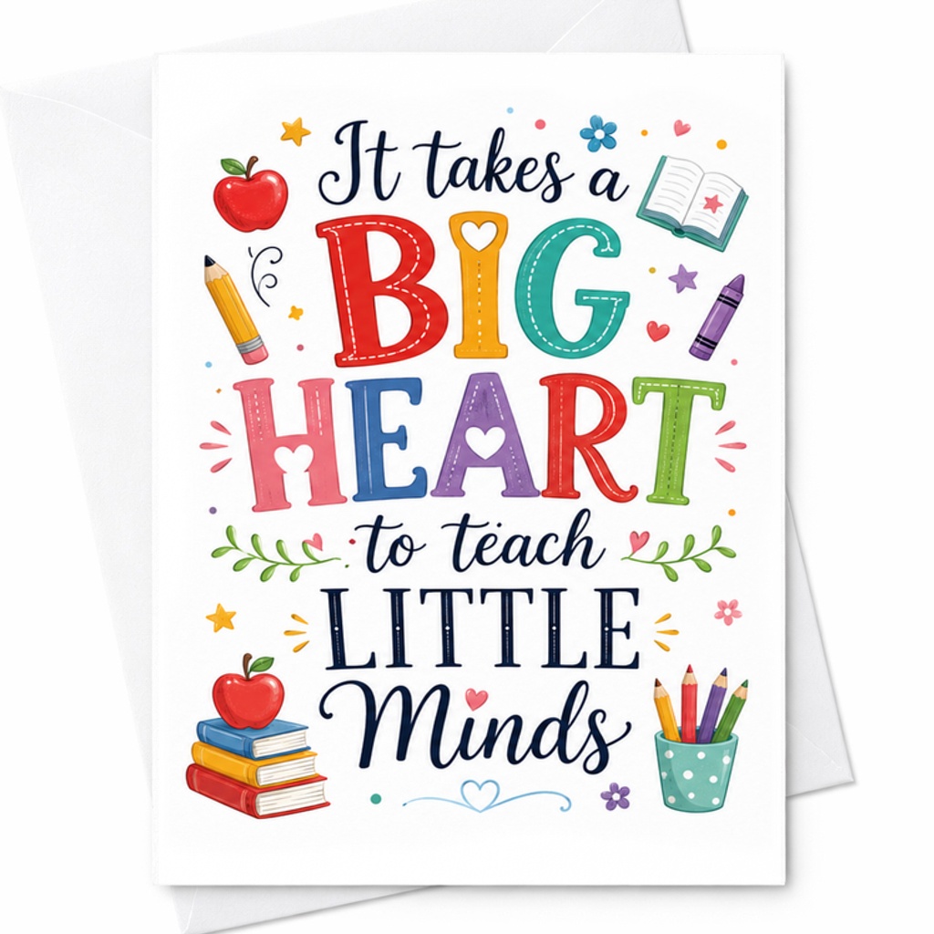 It Takes A Big Heart To Teach Little Minds Teacher Appreciation Card Gratitude Thank You Card For Teachers Cute Classroom Gift C2241