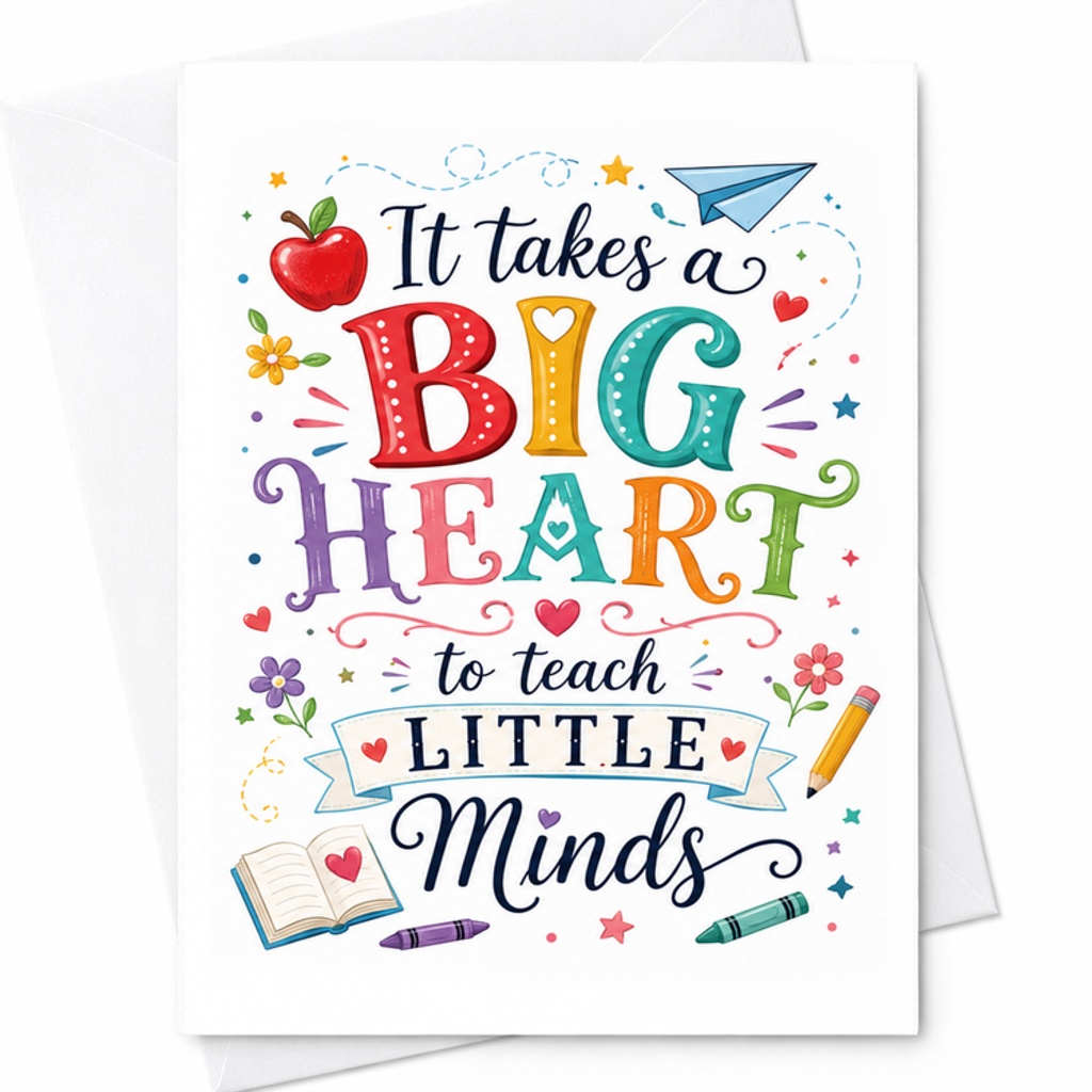 It Takes A Big Heart To Teach Little Minds Teacher Appreciation Card Cute Thank You Card For Educators School Staff C2242