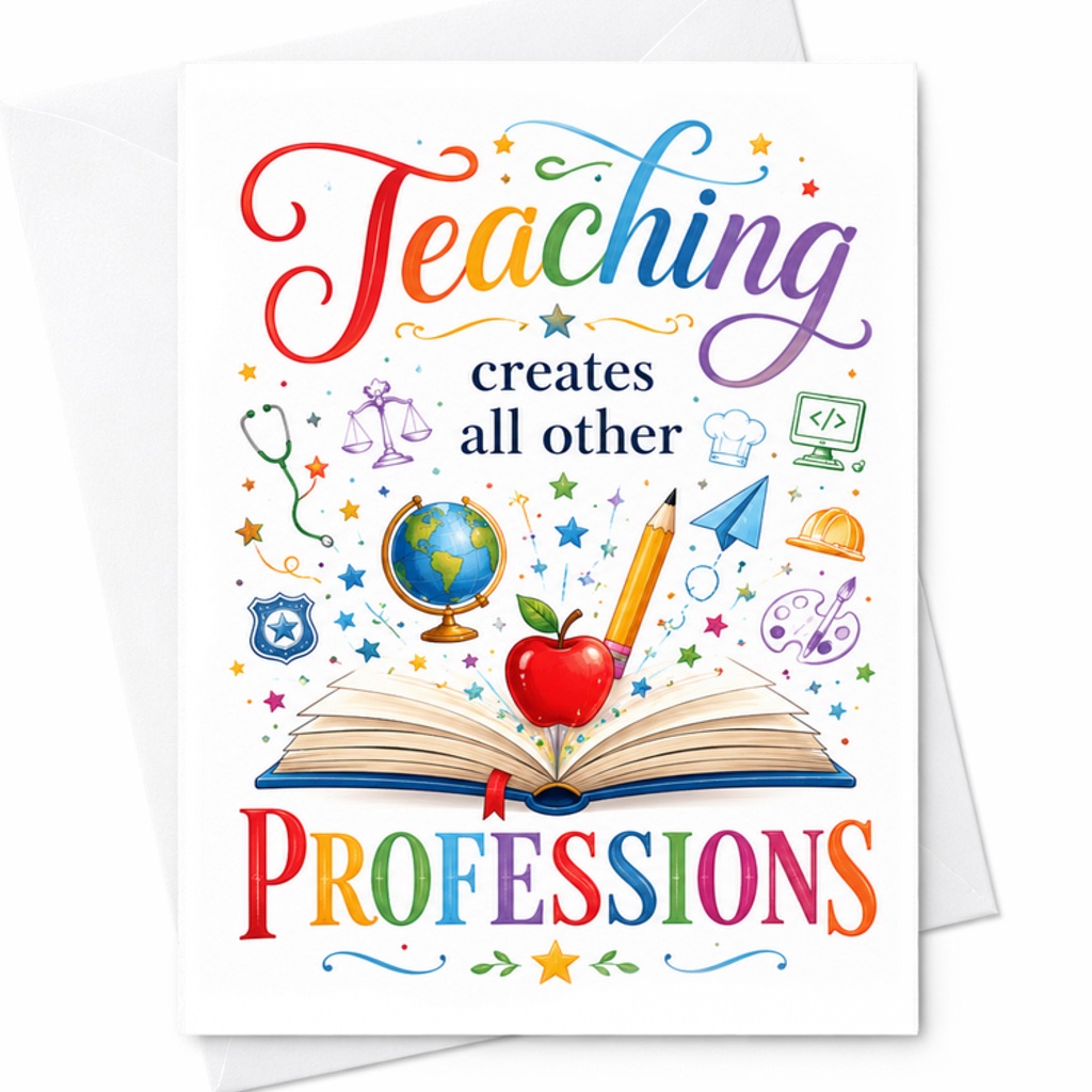 Teaching Creates All Other Professions Teacher Appreciation Card Thank You Gift For Educators Inspirational Classroom Decor C2243