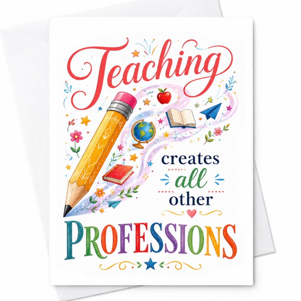 Teaching Creates All Other Professions Card Teacher Appreciation Thank You Card For Educators Inspirational Gift For Teachers C2244