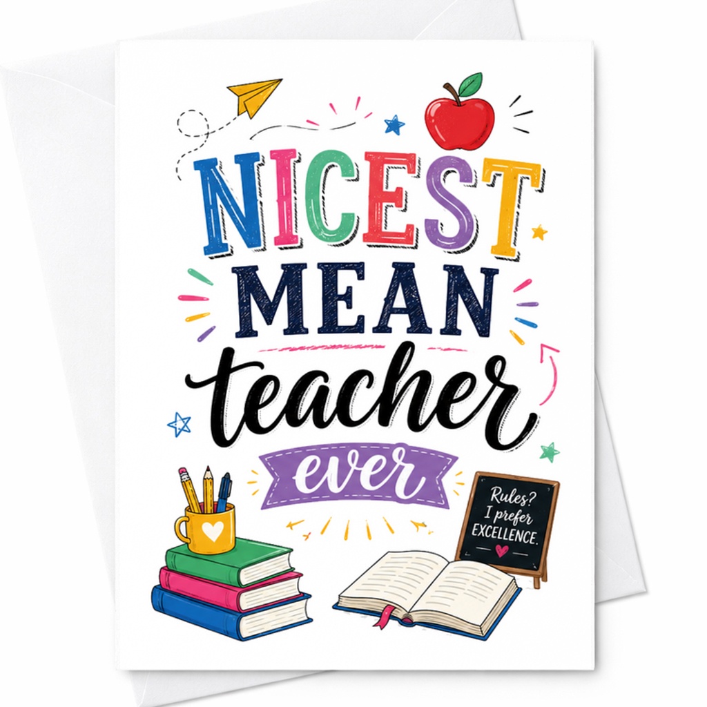 Nicest Mean Teacher Ever Funny Teacher Appreciation Card Back To School Gift For Educators Thank You Card For Teachers C2238