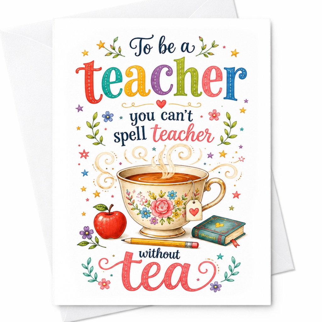 To Be A Teacher You Can't Spell Teacher Without Tea Thank You Card Teacher Appreciation End Of Year Graduation Card C2247