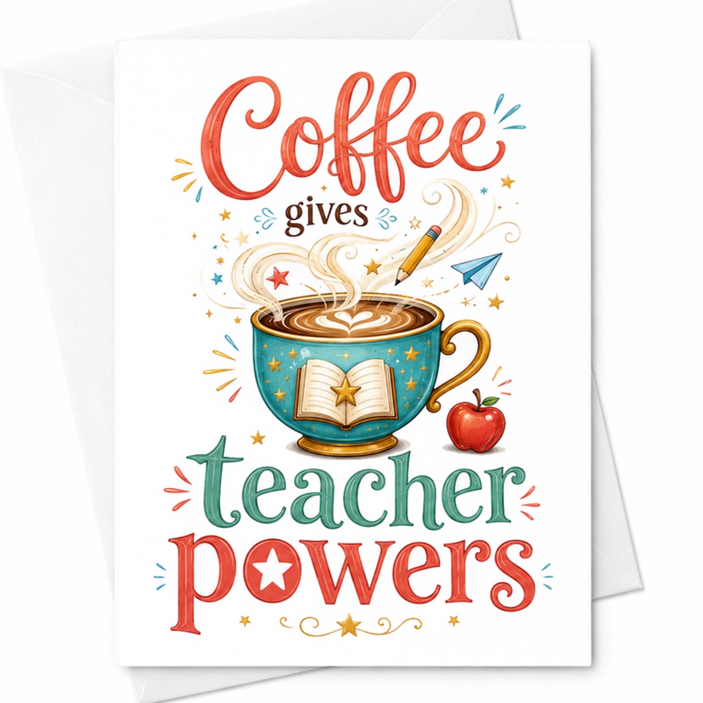 Coffee Gives Teacher Powers Card Funny Teacher Appreciation Card For Educators Cute Coffee Lover Gift For School Staff C2249