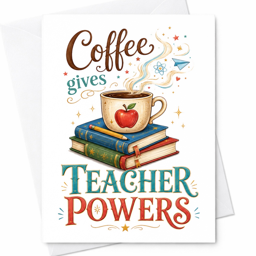 Coffee Gives Teacher Powers Funny Teacher Appreciation Card Perfect For Teacher's Day Birthday Christmas Gift For Educators C2250