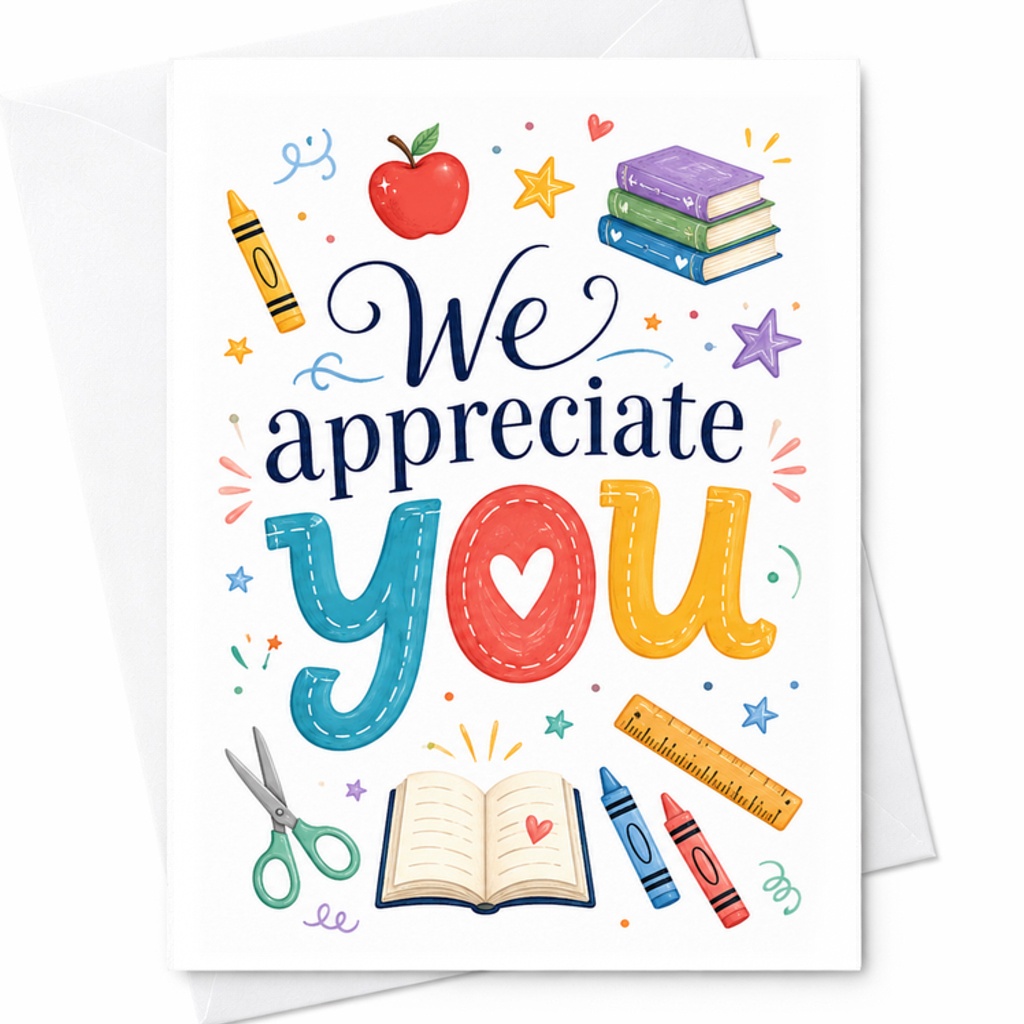 We Appreciate You Teacher Appreciation Card End Of School Year Thank You Card For Teachers Cute Classroom Gift C2252