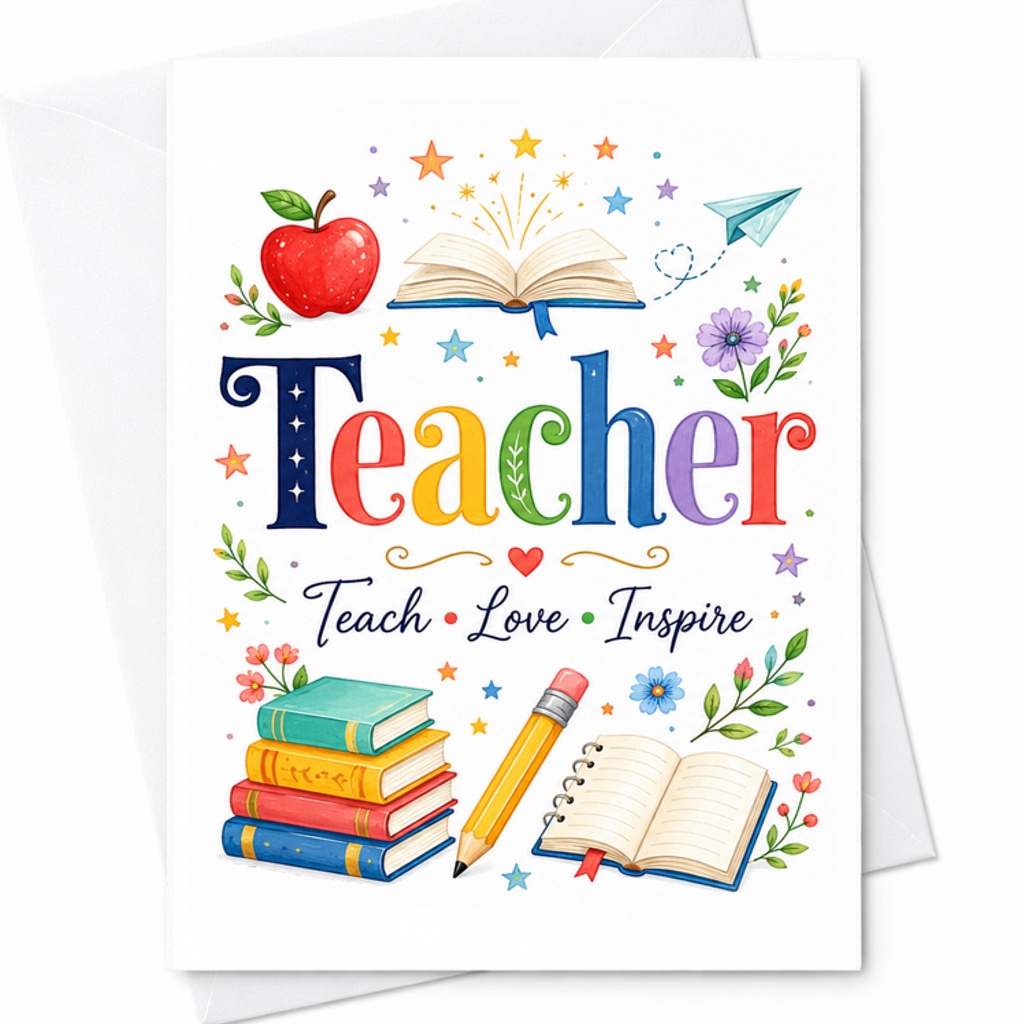 Teacher Teach Love Inspire Card Teacher Appreciation Card Thank You Card For Teachers Inspirational Gift For Educators C2253