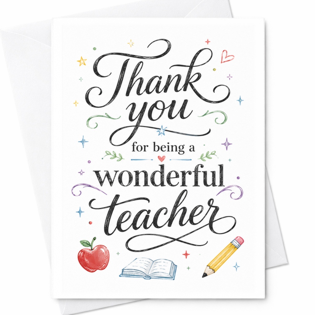 Thank You For Being A Wonderful Teacher Appreciation Card Teacher Gift Inspirational Quote Card End Of Year Thank You C2255