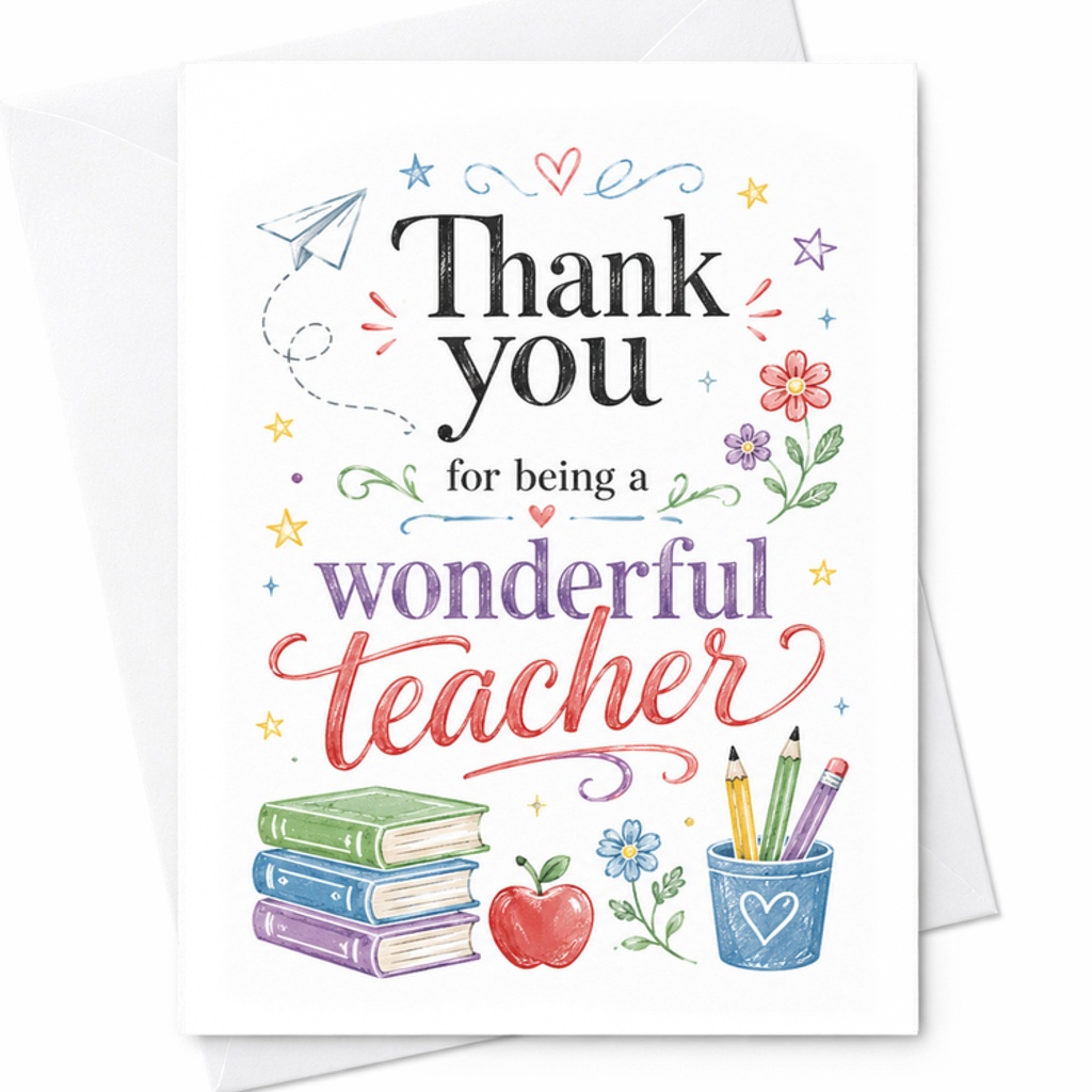Thank You For Being A Wonderful Teacher Card Colorful Design Teacher Appreciation Card Perfect For Educators End Of Year Gift C2256