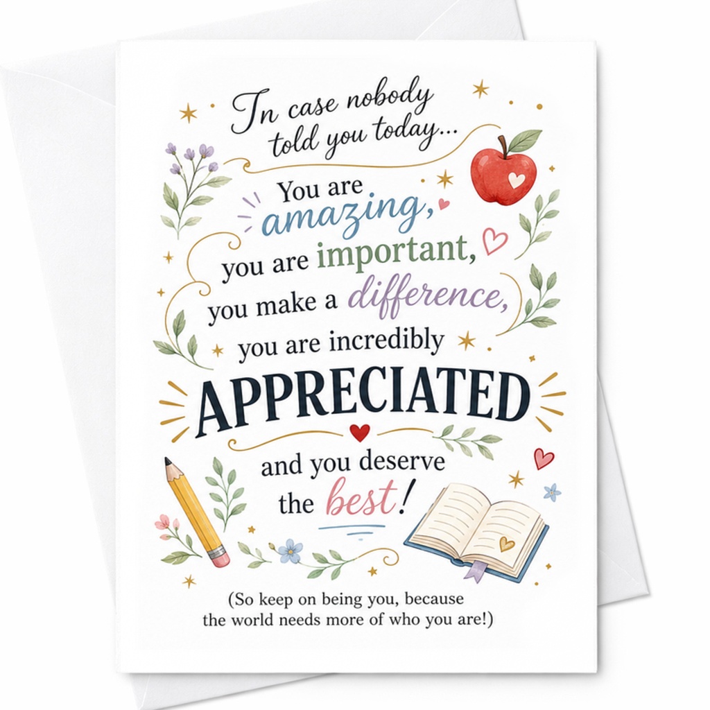 In Case Nobody Told You Today You Are Amazing Appreciation Card Encouragement Card For Friend Teacher Coworker Inspirational Gift C2260