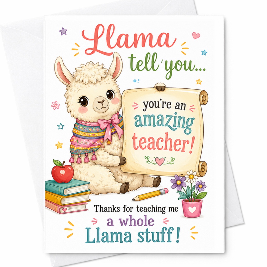 Llama Tell You You're An Amazing Teacher Thank You Card Cute Appreciation Card For Teachers Funny Llama Design With Envelope C2265