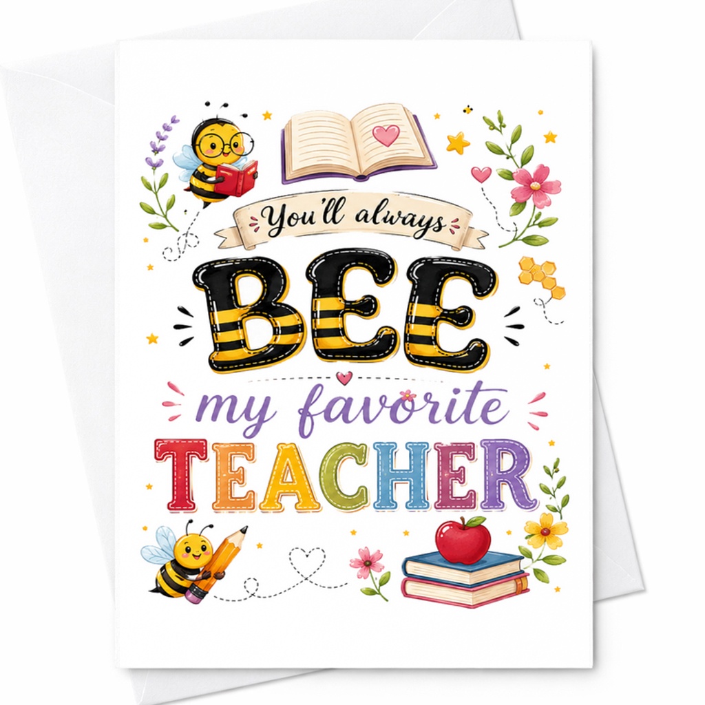 You'll Always Bee My Favorite Teacher Card Cute Thank You Card For Teacher Appreciation Day Sweet Classroom Gift C2270