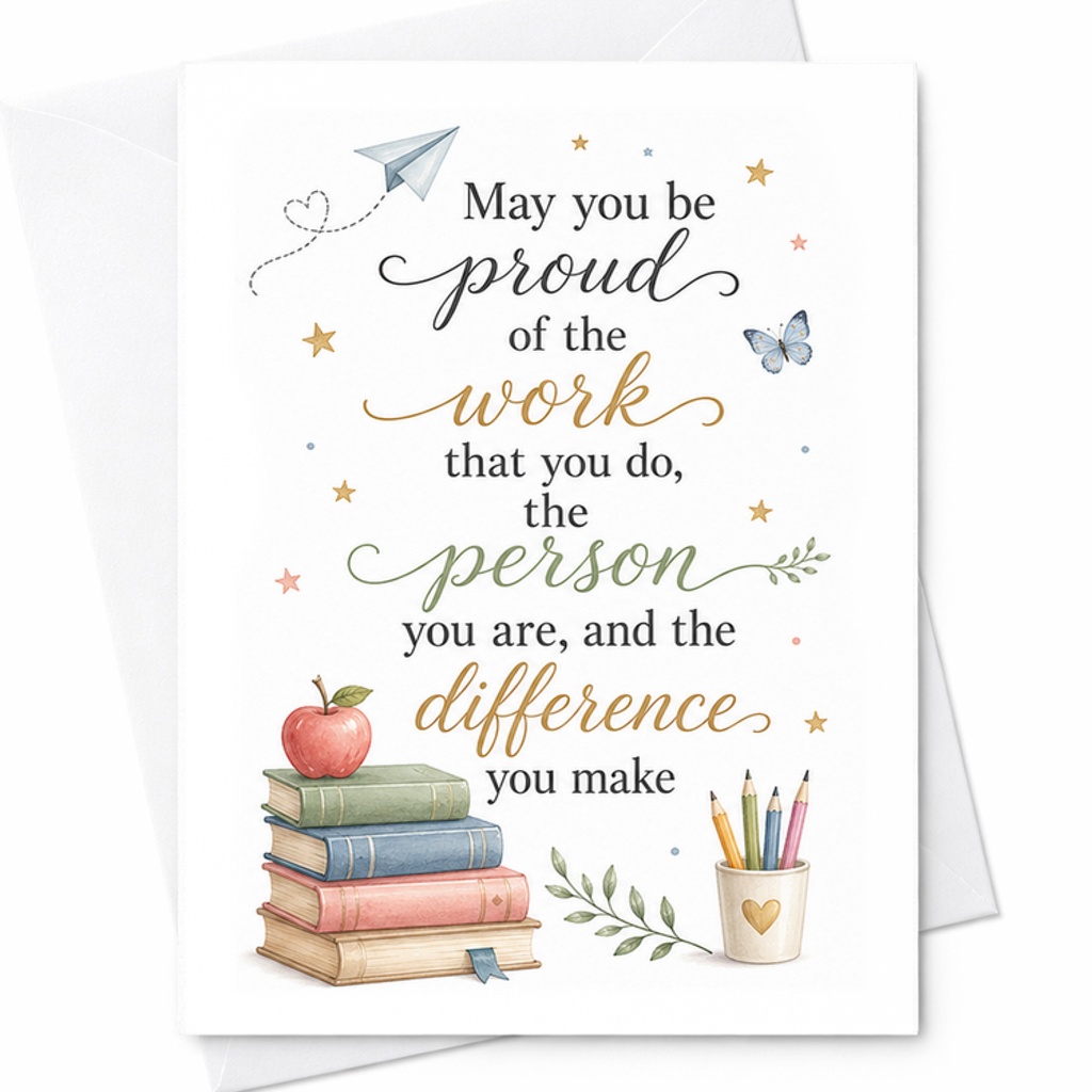May You Be Proud Of The Work You Do Teacher Appreciation Card Thank You Card For Educators Inspirational Greeting Card C2274