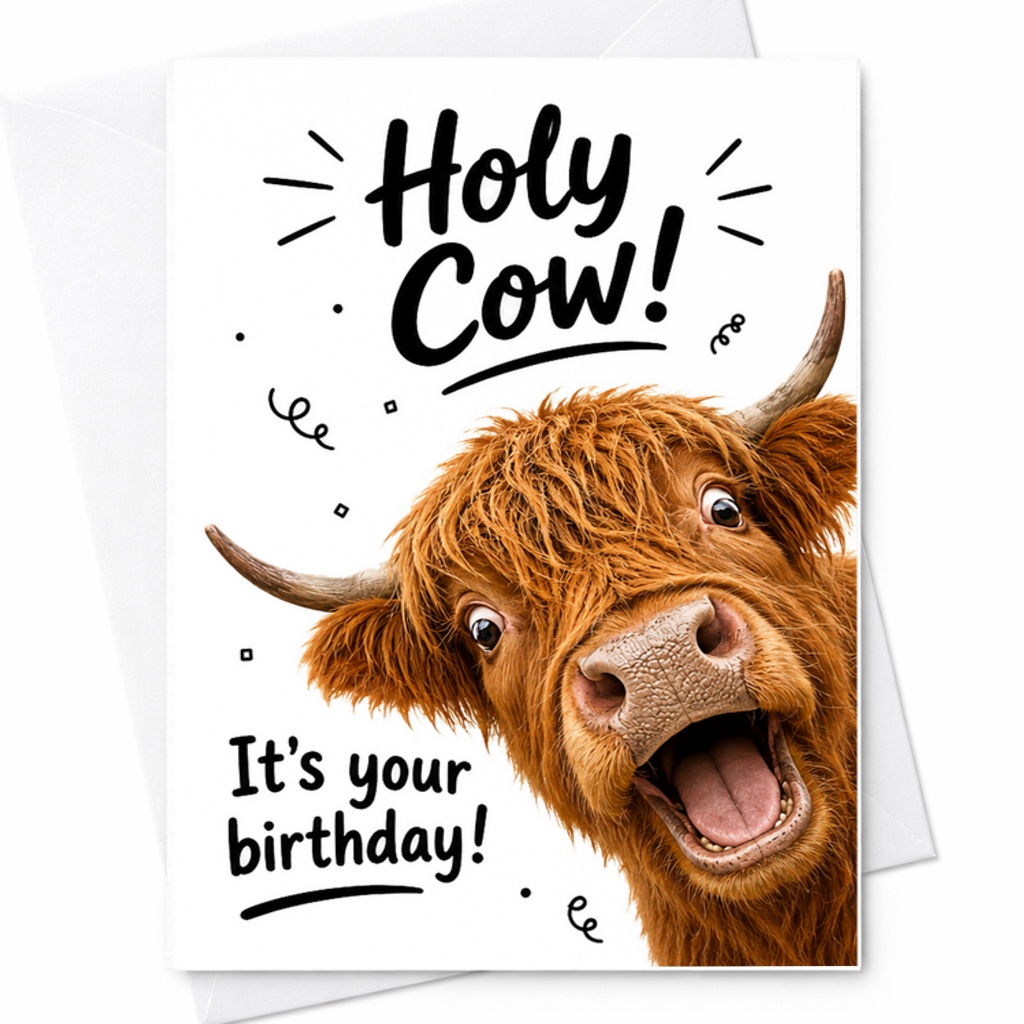 Holy Cow It's Your Birthday Funny Birthday Card Cute Animal Design For Friends Family Kids Unique Greeting Card C2278