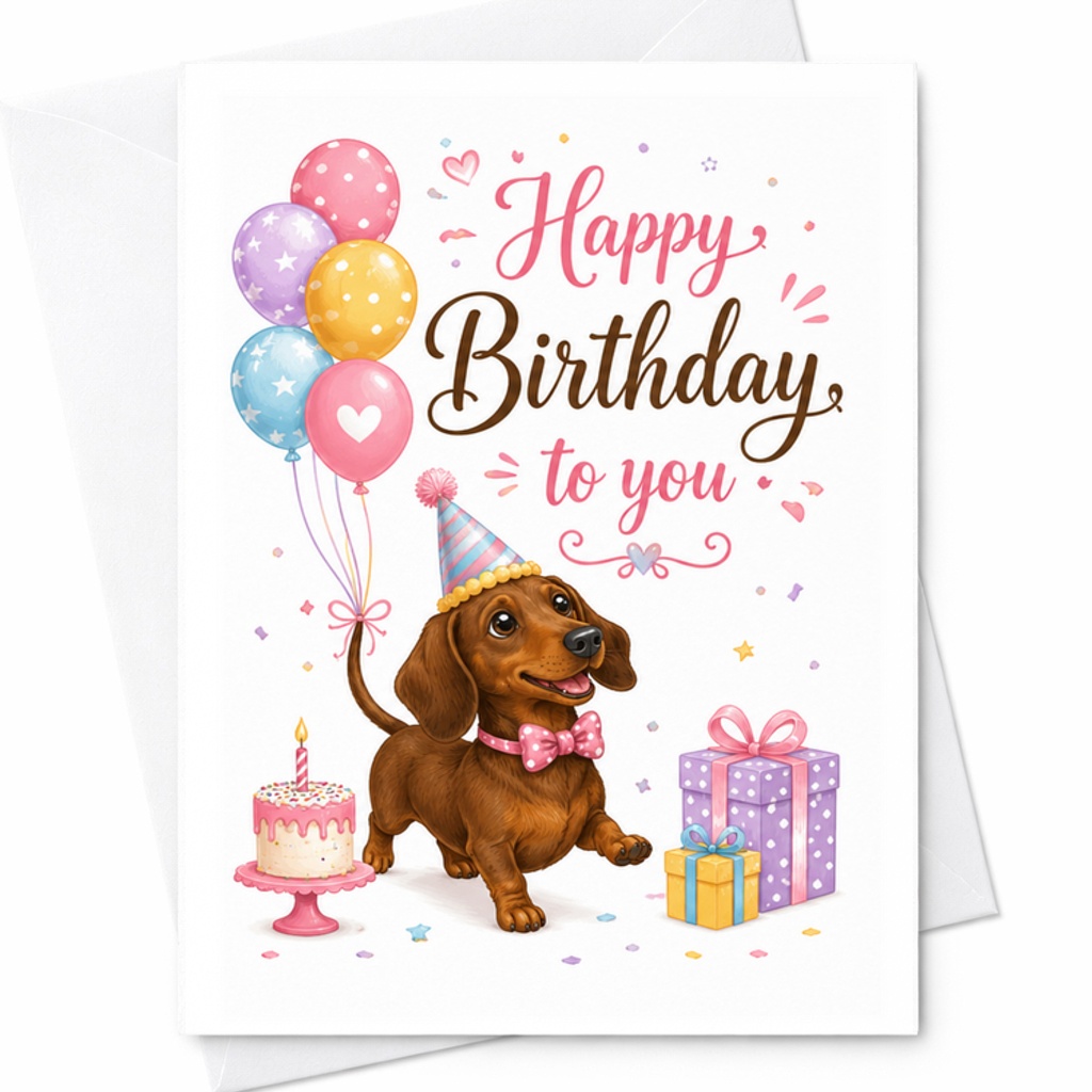 Happy Birthday To You Cute Dachshund Birthday Card With Balloons And Gifts Fun Dog Lover Greeting Card For Friends And Family C2281