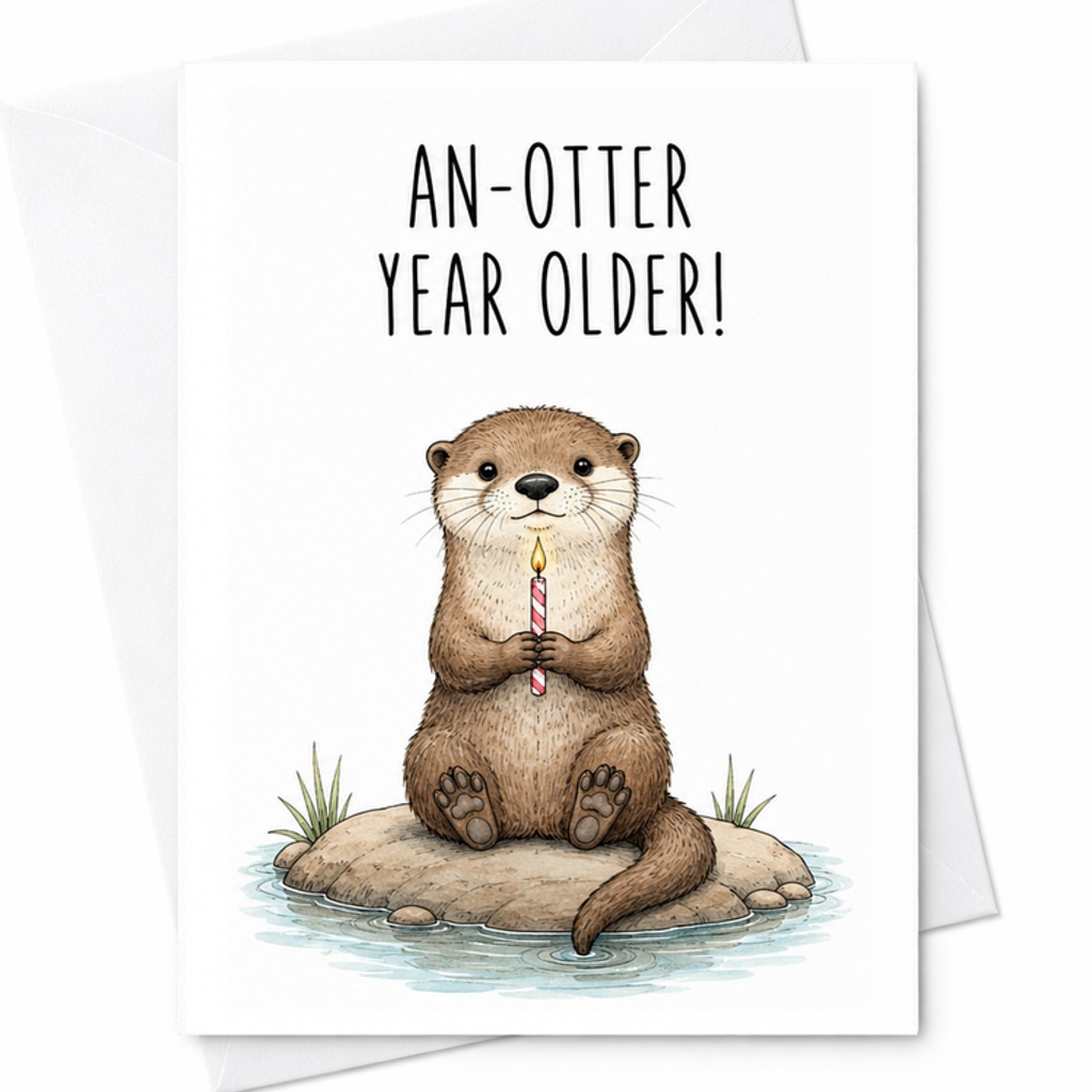 An-Otter Year Older Birthday Card Funny Animal Illustration Cute Otter Design For Friends Family Kids With Envelope C2289