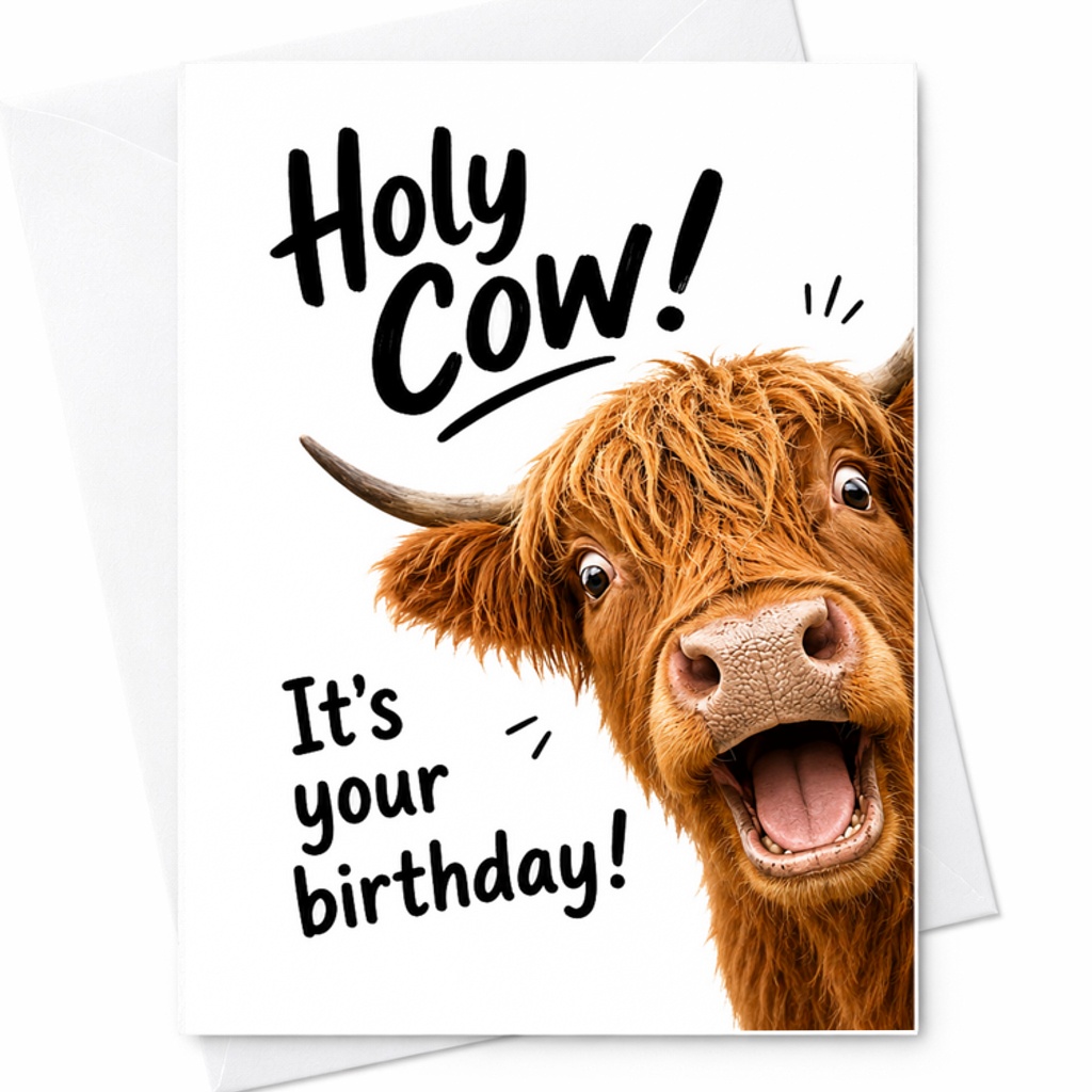 Holy Cow! It's Your Birthday Funny Birthday Card Highland Cow Design For Friends Family Cow Lovers Cute Animal Birthday Card C2277